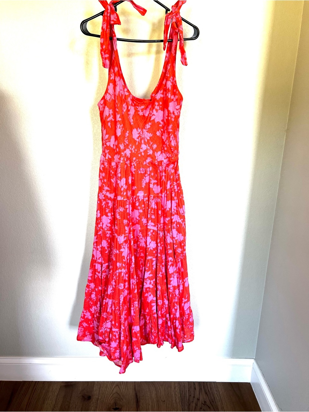 Vici Pink and orange Floral Tie-Shoulder cotton Midi Dress size Medium - Picture 2 of 9